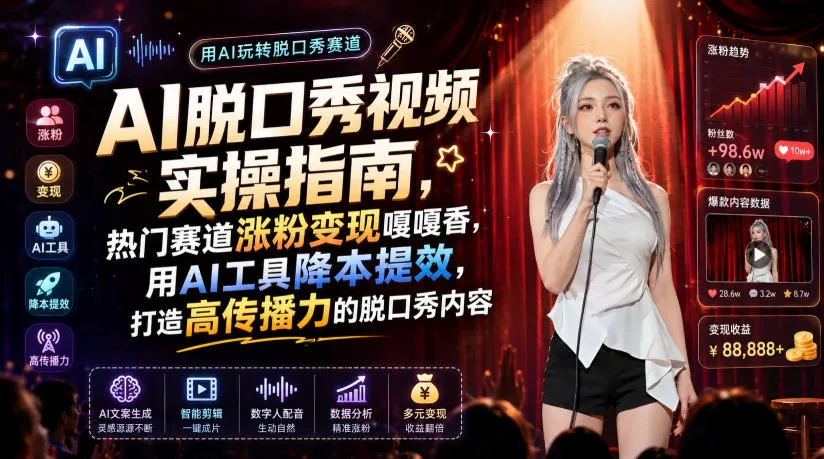 AI脱口秀视频实操指南，热门赛道涨粉变现嘎嘎香，用AI工具降本提效，打造高传播力的脱口秀内容-e家网