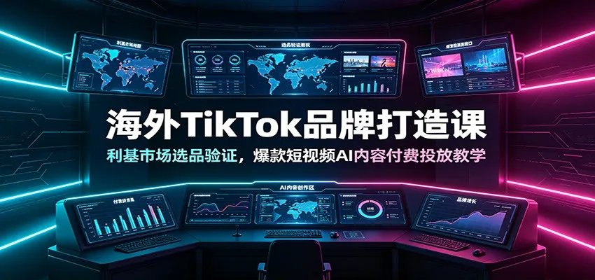 海外TikTok品牌打造课：利基市场选品验证，爆款短视频AI内容付费投放教学-e家网