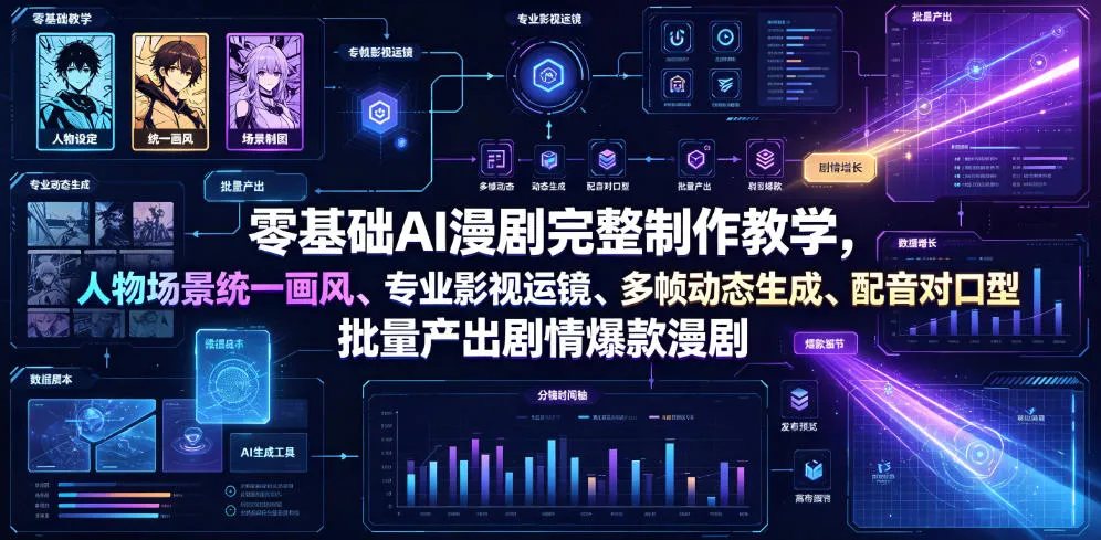 零基础AI漫剧完整制作教学，人物场景统一画风、专业影视运镜、多帧动态生成、配音对口型，批量产出剧情爆款漫剧-e家网