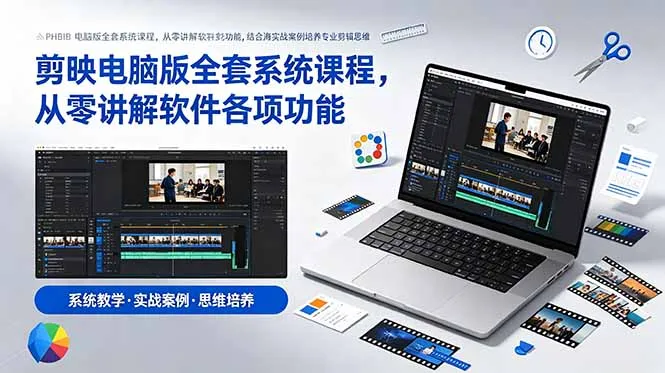 剪映电脑版全套系统课程，从零讲解软件各项功能，结合海量实战案例培养专业剪辑思维-e家网