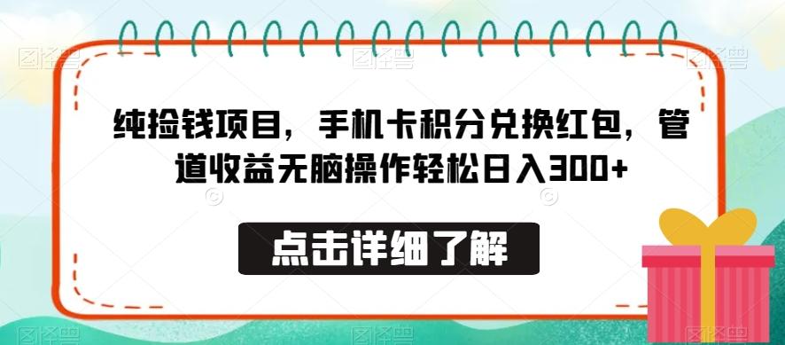 纯捡钱项目，手机卡积分兑换红包，管道收益无脑操作轻松日入300+-e家网