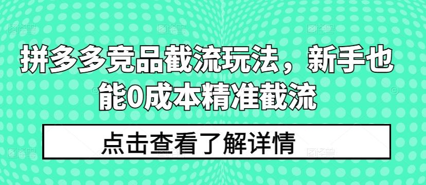 拼多多竞品截流玩法，新手也能0成本精准截流-E家云商