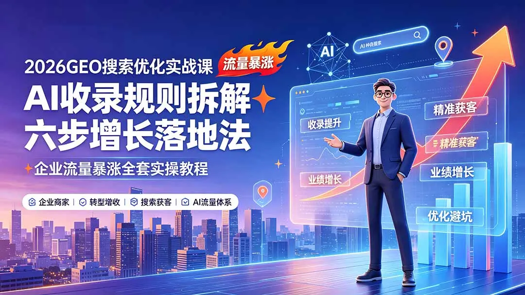 2026GEO搜索优化实战课：AI收录规则拆解｜六步增长落地法｜企业流量暴涨全套实操教程-e家网