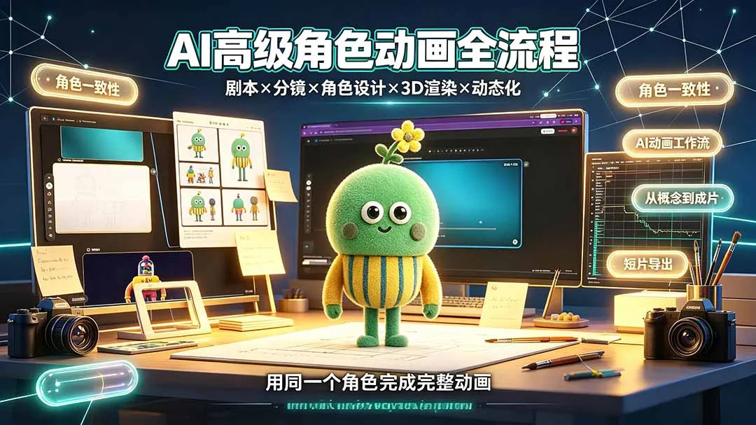 AI高级角色动画全流程：剧本×分镜×角色设计×3D渲染×动态化，从概念到成片一站式教学-e家网