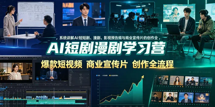 AI短剧漫剧学习营，系统讲解AI短剧、漫剧、影视预告片、爆款短视频与商业宣传片的创作全流程-e家网