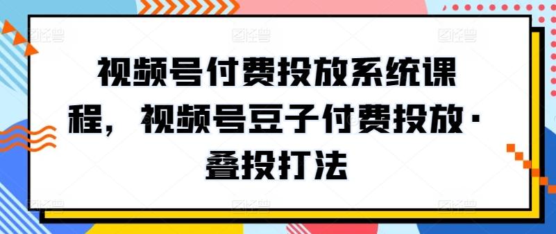 视频号付费投放系统课程，视频号豆子付费投放·叠投打法-E家云商