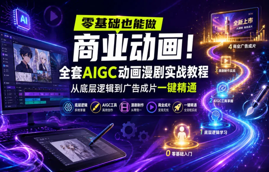 零基础也能做商业动画！全套AIGC动画漫剧实战教程，从底层逻辑到广告成片一键精通(更新0715)-e家网