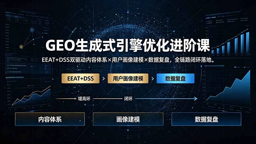 GEO生成式引擎优化进阶课：EEAT+DSS双驱动内容体系×用户画像建模×数据复盘，全链路闭环落地-e家网