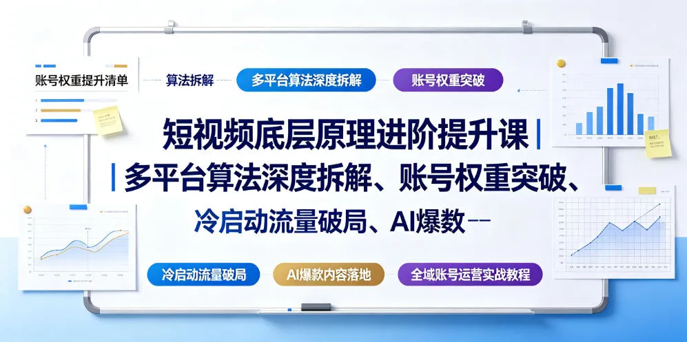 短视频底层原理进阶提升课｜多平台算法深度拆解、账号权重突破、冷启动流量破局、AI爆款内容落地与全域账号运营实战教程-e家网