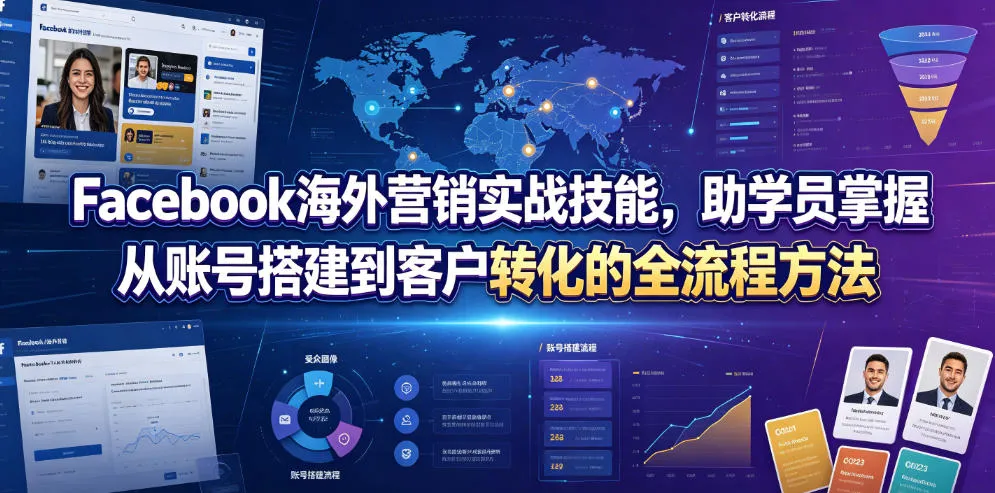 Facebook海外营销实战技能，助学员掌握从账号搭建到客户转化的全流程方法-e家网