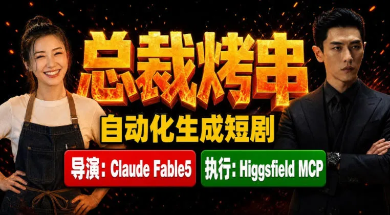Claude Fable5担任导演+Higgsfield MCP落地执行｜《总裁烤串》真人质感短剧全自动AI生成全流程教学-e家网