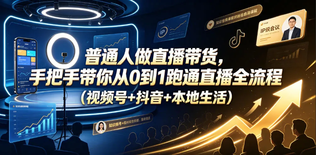 普通人做直播带货，手把手带你从0到1跑通直播全流程(视频号+抖音+本地生活)-e家网