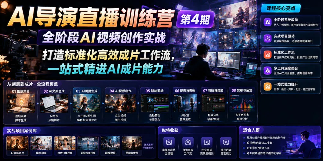 AI导演直播训练营第4期｜全阶段AI视频创作实战，打造标准化高效成片工作流，一站式精进AI成片能力-e家网