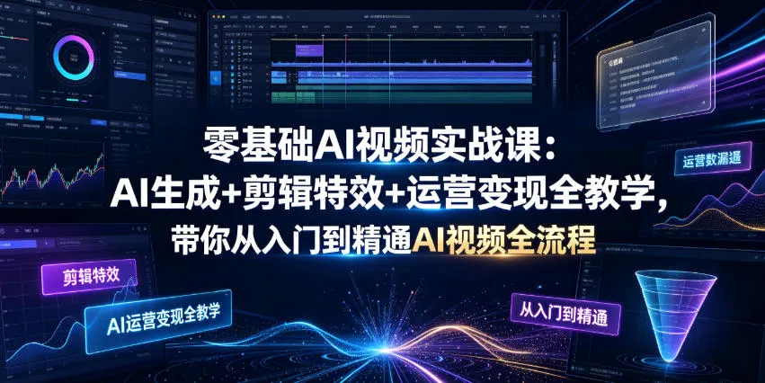 零基础AI视频实战课：AI生成+剪辑特效+运营变现全教学，带你从入门到精通AI视频全流程-e家网