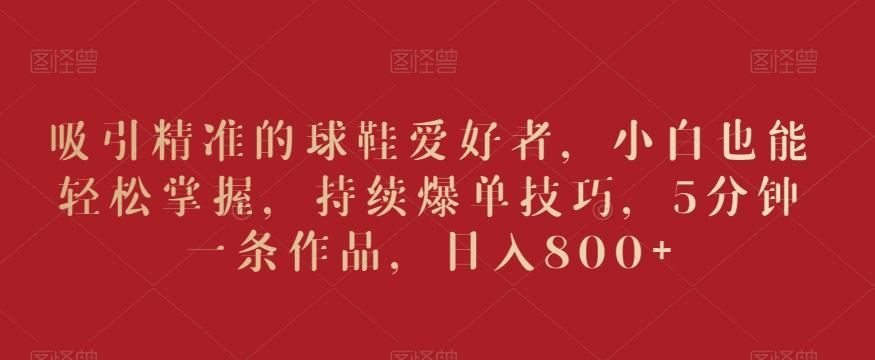 吸引精准的球鞋爱好者，小白也能轻松掌握，持续爆单技巧，5分钟一条作品，日入800+【揭秘】-E家云商