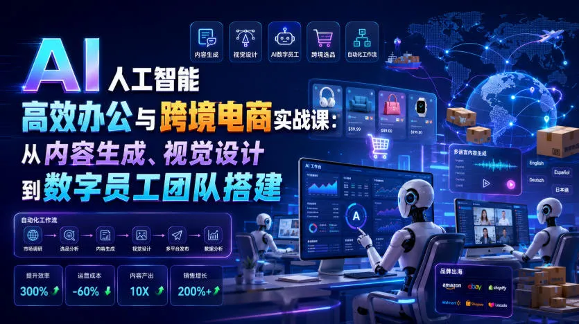AI人工智能高效办公与跨境电商实战课：从内容生成、视觉设计到数字员工团队搭建-e家网