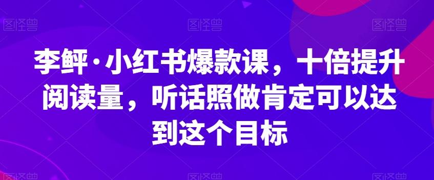李鲆·小红书爆款课，十倍提升阅读量，听话照做肯定可以达到这个目标-E家云商