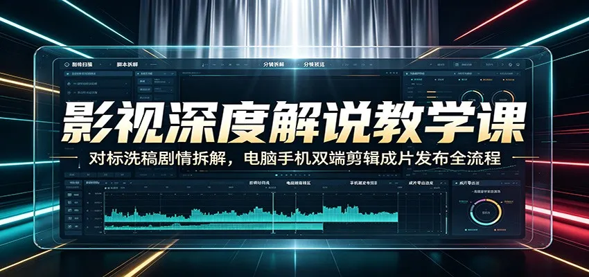 影视深度解说教学课：对标洗稿剧情拆解，电脑手机双端剪辑成片发布全流程-e家网