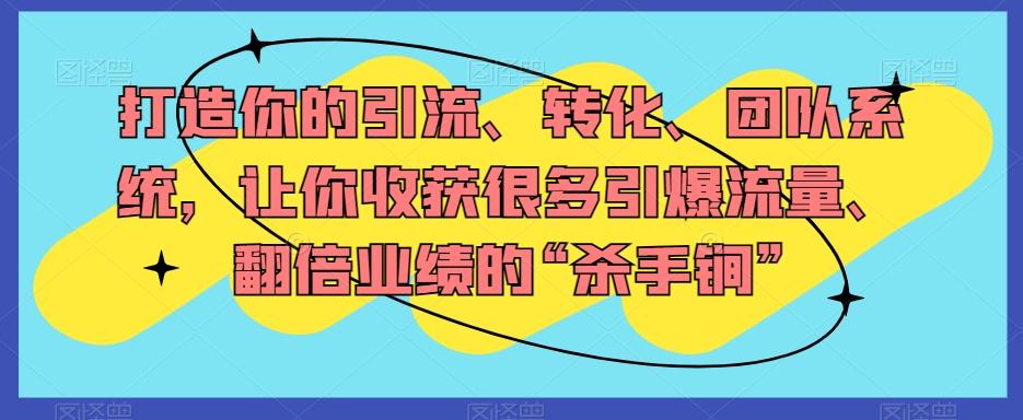 打造你的引流、转化、团队系统，让你收获很多引爆流量、翻倍业绩的“杀手锏”-w 刷的