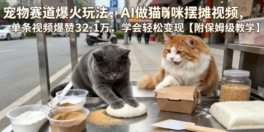 宠物赛道爆火玩法，AI做猫咪摆摊视频，单条视频爆赞32.1万，学会轻松变现【附保姆级教学】-e家网