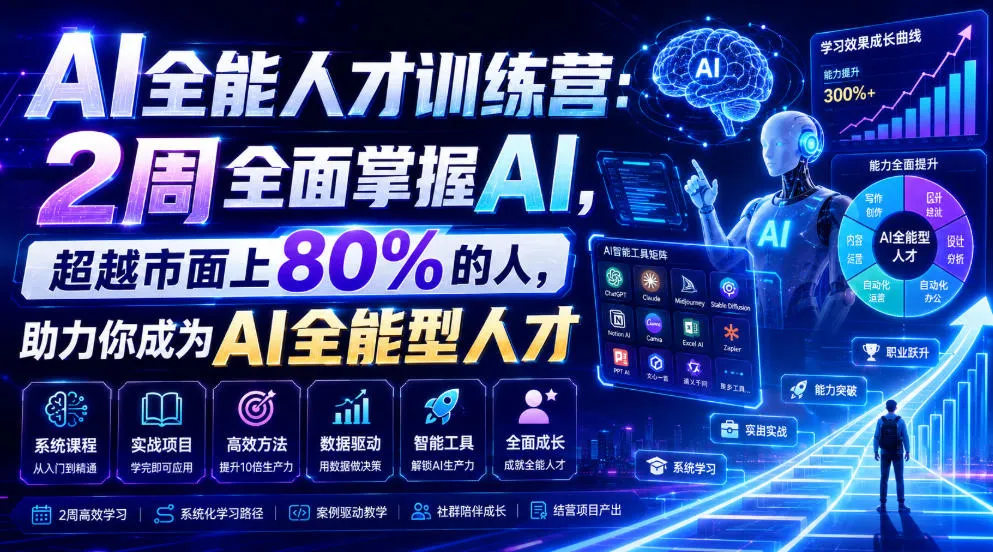 AI全能人才训练营：2周全面掌握AI，超越市面上80%的人，助力你成为AI全能型人才-e家网
