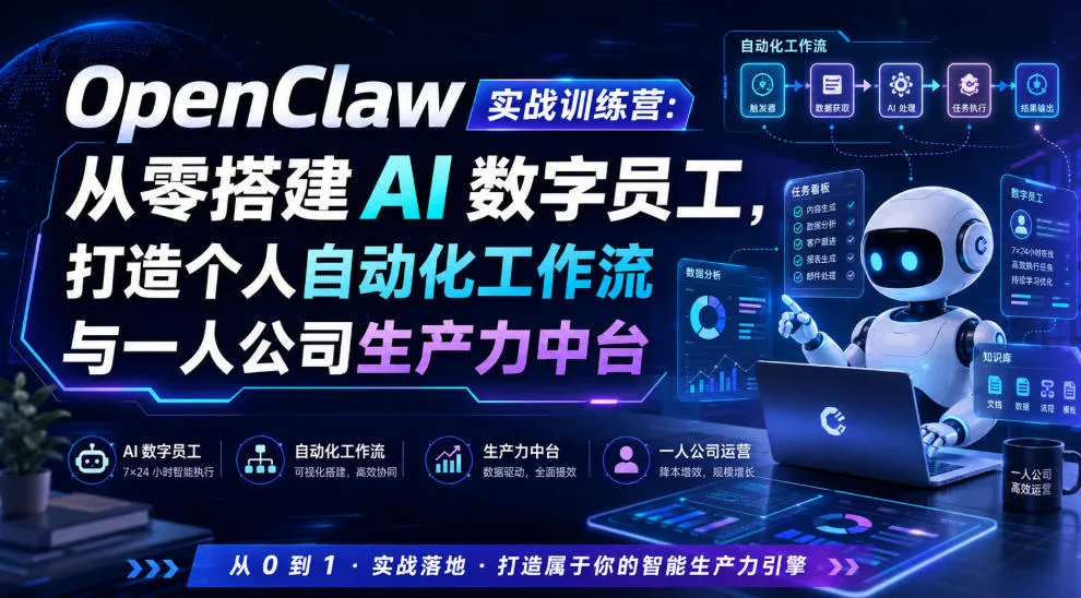 OpenClaw实战训练营：从零搭建AI数字员工，打造个人自动化工作流与一人公司生产力中台-e家网
