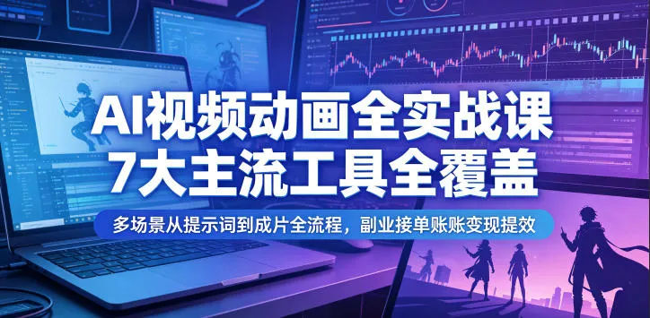 AI视频动画全实战课，7大主流工具全覆盖，多场景从提示词到成片全流程，副业接单账号变现提效-e家网
