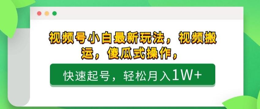 视频号小白最新玩法，视频搬运，傻瓜式操作，快速起号，轻松月入1W+-w 刷的