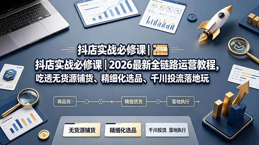 抖店实战必修课｜2026最新全链路运营教程，吃透无货源铺货、精细化选品、千川投流落地玩法-e家网