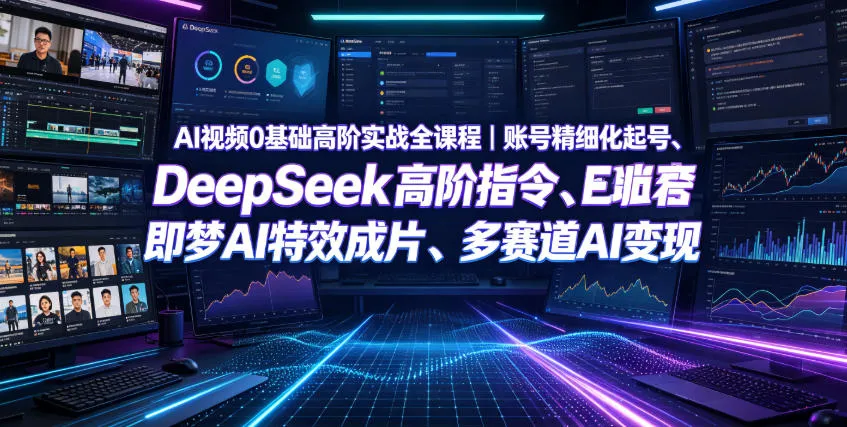 AI视频0基础高阶实战全课程｜账号精细化起号、DeepSeek高阶指令、即梦AI特效成片、多赛道AI短视频量产变现-e家网