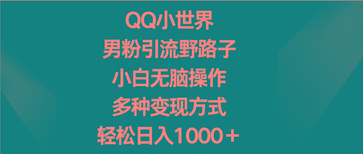 QQ小世界男粉引流野路子,小白无脑操作,多种变现方式轻松日入1000+-E家云商