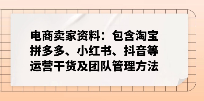 电商卖家资料：包含淘宝、拼多多、小红书、抖音等运营干货及团队管理方法-E家云商