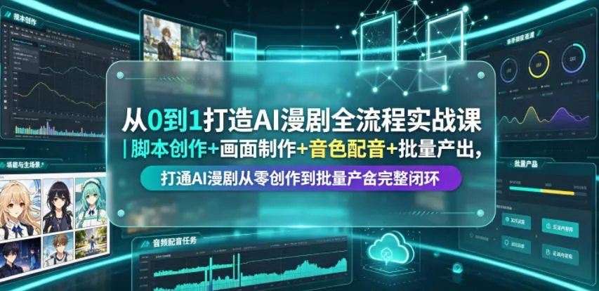 从0到1打造AI漫剧全流程实战课｜脚本创作+画面制作+音色配音+批量产出，打通AI漫剧从零创作到批量量产完整闭环-e家网