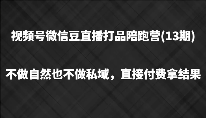 视频号微信豆直播打品陪跑(13期)，不做不自然流不做私域，直接付费拿结果-E家云商