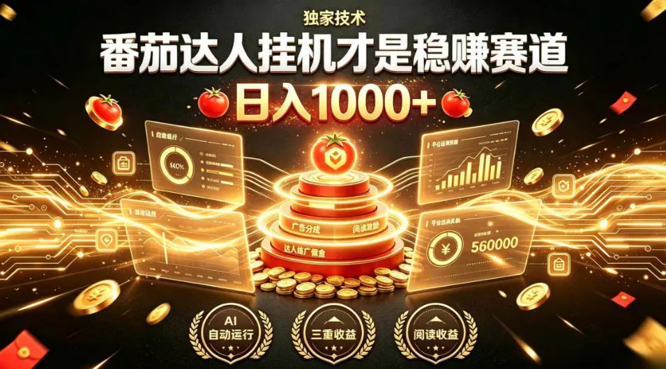 别再瞎找副业！番茄达人挂G才是稳賺赛道，日入1000+，全程傻瓜式操作，可矩阵放大【揭秘】-e家网
