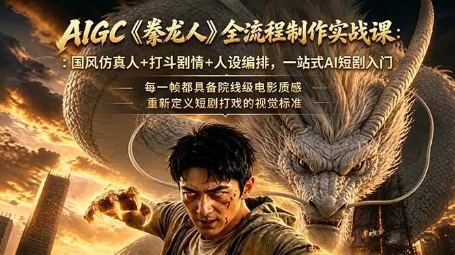 (18849期)AIGC《豢龙人》全流程制作实战课:国风仿真人+打斗剧情+人设编排,一站式AI短剧入门-e家网