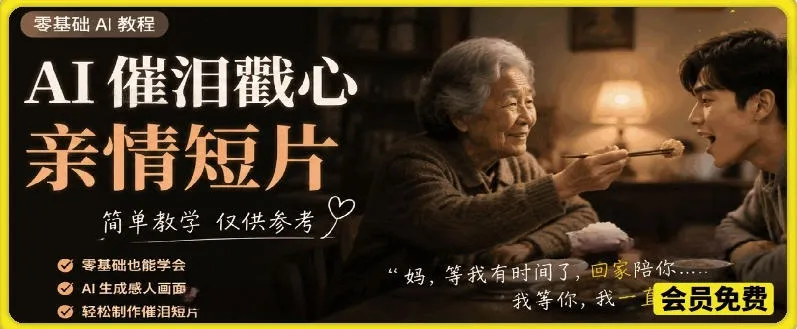 AI催泪戳心亲情短片，零基础AI教程，简单教学仅供参考-e家网