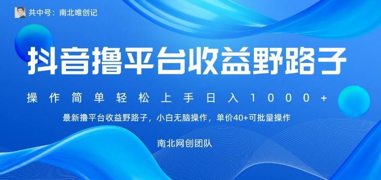 最新撸抖音平台收益野路子，操作简单，单价高，小白可无脑操作可日入1000+-e家网