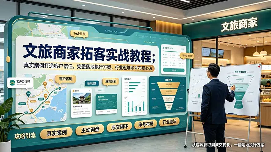 文旅商家拓客实战教程；真实案例打造客户信任，完整落地执行方案，行业避坑账号布局心法-e家网
