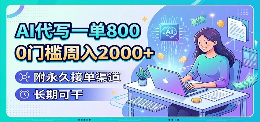 AI代写一单800，0门槛周入2000+，附永久接单渠道，长期可干-e家网