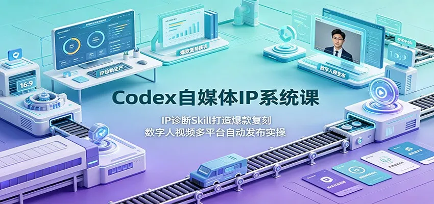 Codex自媒体IP系统课：IP诊断Skill打造爆款复刻，数字人视频多平台自动发布实操-e家网