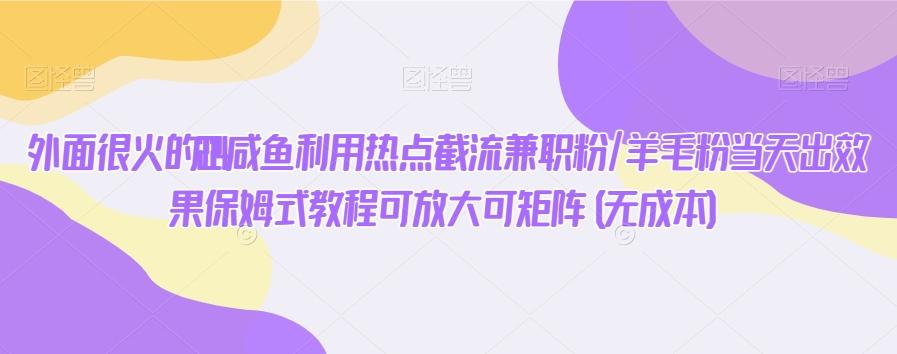外面很火的2024咸鱼利用热点截流兼职粉/羊毛粉当天出效果保姆式教程可放大可矩阵(无成本)-w 刷的