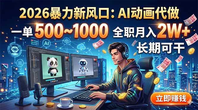 2026暴力新风口：AI动画代做，一单500~1000，全职月入2W+，长期可干-e家网