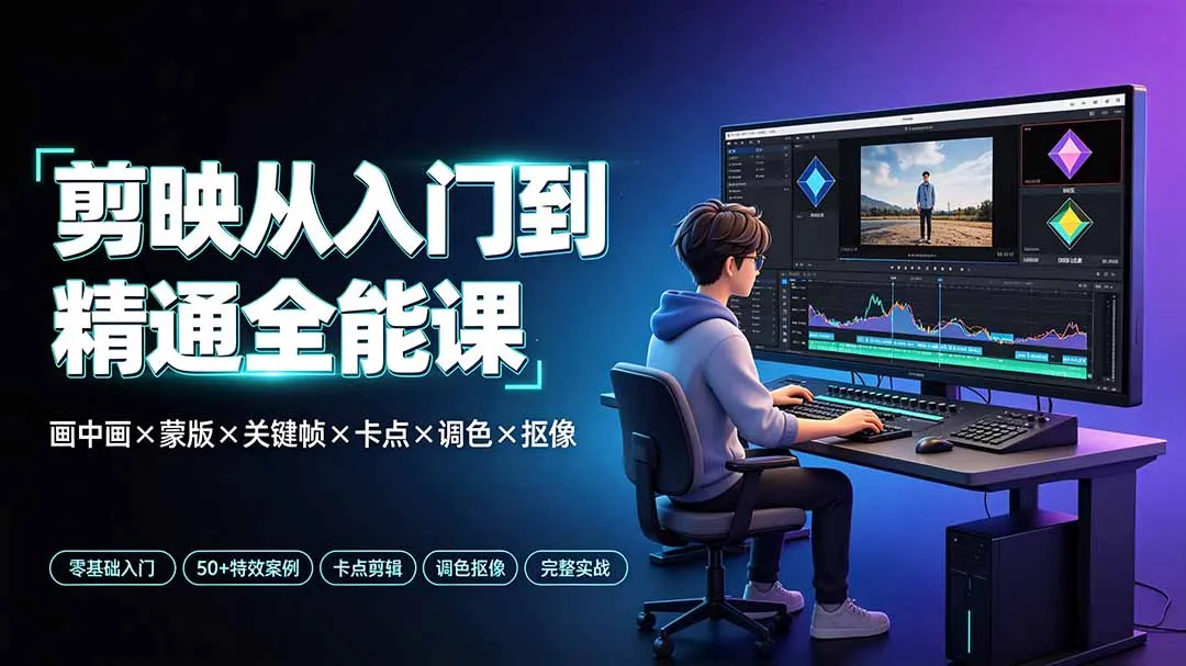 剪映从入门到精通全能课：画中画×蒙版×关键帧×卡点×调色×抠像，一站式掌握剪辑核心技能-e家网