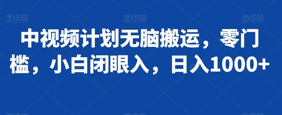 中视频计划无脑搬运，零门槛，小白闭眼入，日入1000+-e家网