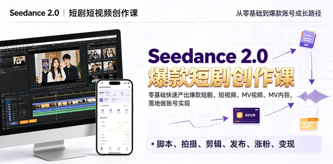 Seedance 2.0短剧短视频创作课，零基础快速产出爆款短剧、短视频、MV内容，落地做账号实现变现-e家网