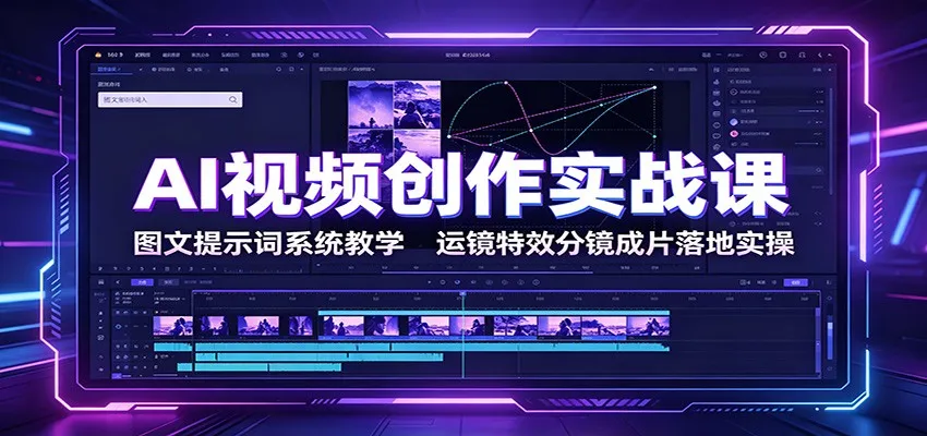 AI视频创作实战课：图文提示词系统教学，运镜特效分镜成片落地实操-e家网