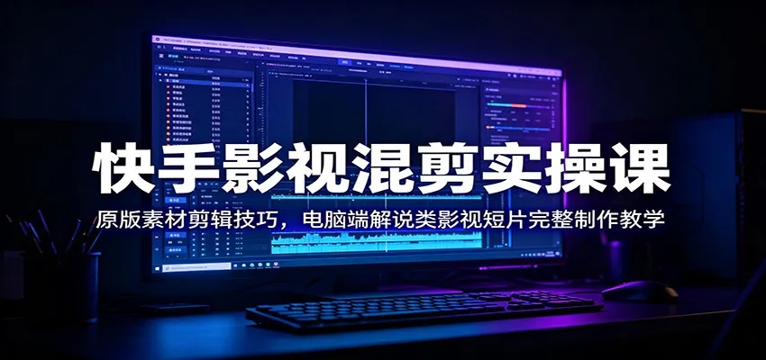 快手影视混剪实操课：原版素材剪辑技巧，电脑端解说类影视短片完整制作教学-e家网