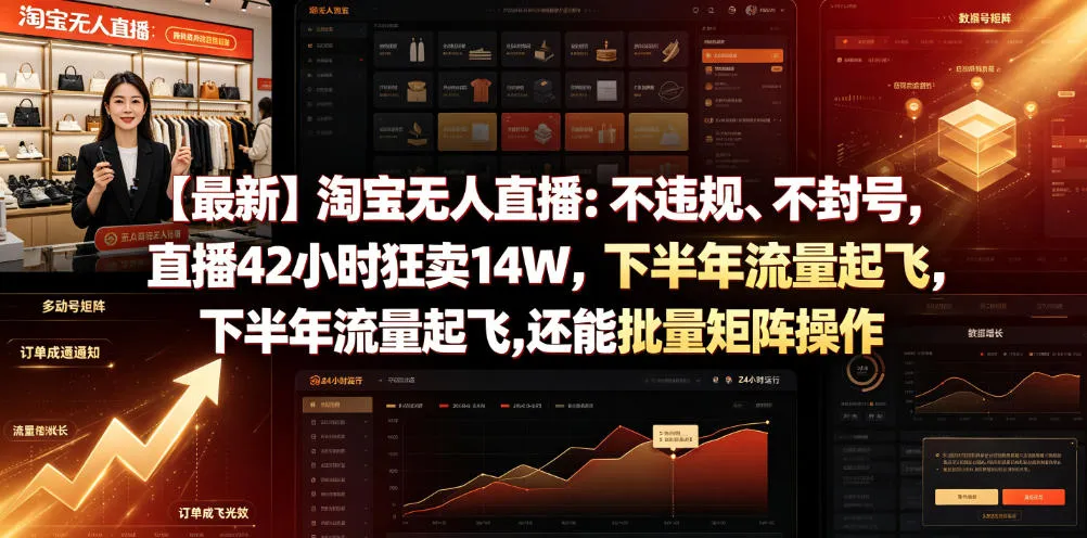 【最新】淘宝无人直播：不违规、不封号，直播42小时狂卖14W，下半年流量起飞，还能批量矩阵操作【揭秘】-e家网