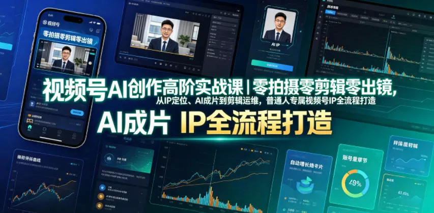 视频号AI创作高阶实战课｜零拍摄零剪辑零出镜，从IP定位、AI成片到剪辑运维，普通人专属视频号IP全流程打造-e家网
